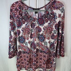 Susan Lawerence Womens Longsleeved Pullover Top Size Large Multicolored Paisley